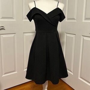 Off the Shoulder black a-line midi dress